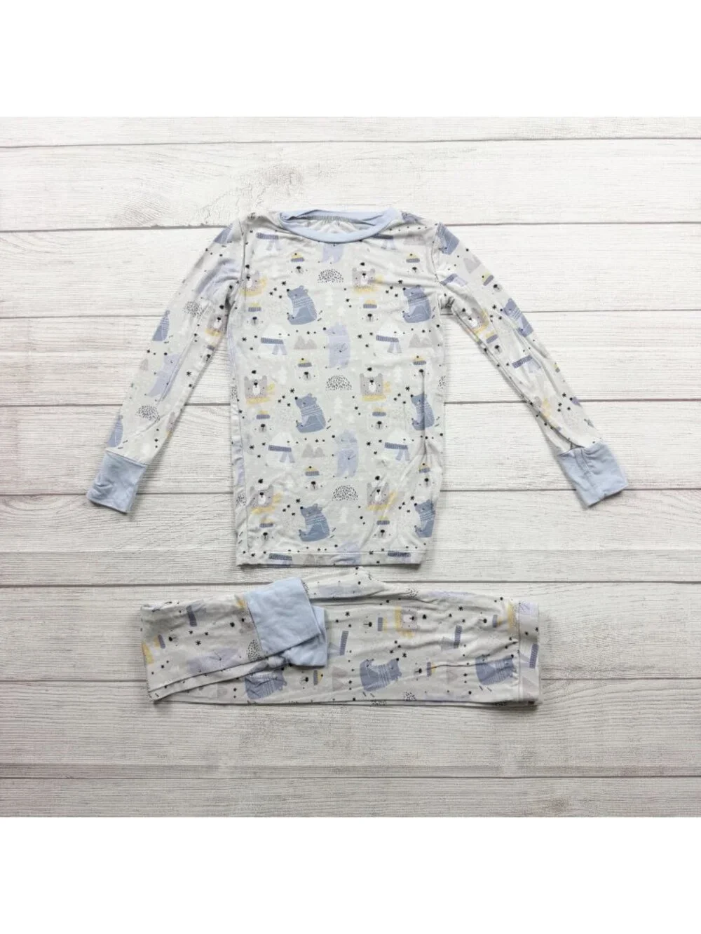 Kiki + Lulu Kids Blue Pajama Set Winter Bear Print Snug Fit Bamboo Viscose 5-6